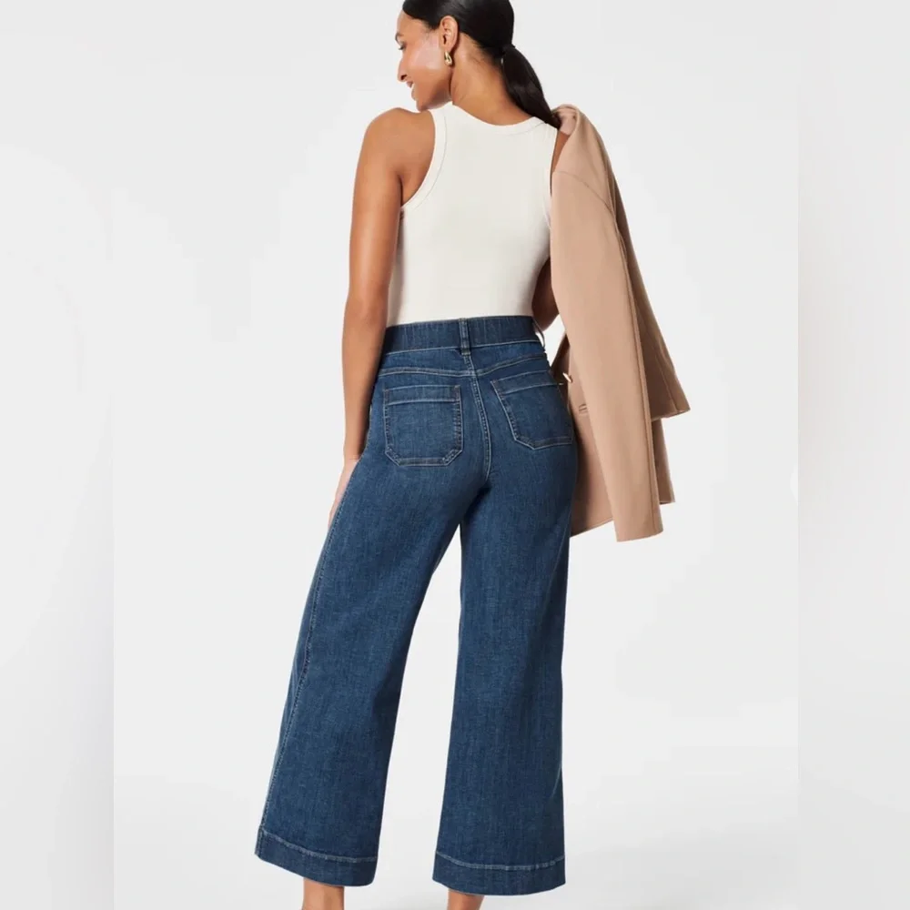 SPANX Cropped Wide Leg Shaping Jeans M - Picture 2 of 15